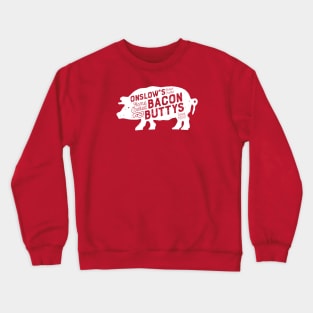 Onslow's Bacon Butty - Pig Design (White on Red) Crewneck Sweatshirt